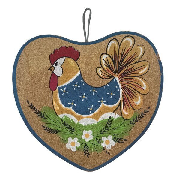VTG Chicken Hen Cork 3 PC Different Sizing Hanging Trivets Heart Shaped Kitchen - Picture 2 of 10